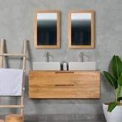 Szafki łazienkowe - Szafka łazienkowa wisząca z jasnego drewna tekowego - 2 szuflady - 115 cm - BIMBING - miniaturka - grafika 1