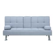 Sofy i kanapy - Beliani Rozkładana tapicerowana sofa ROXEN jasnoszara - miniaturka - grafika 1