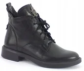 Botki damskie - Botki Trzewiki Nessi 62819/2 Czarne Skóra Naturalna Płaski Obcas Modne R.39 - miniaturka - grafika 1