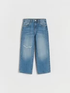 Spodnie i spodenki dla dziewczynek - Reserved - Jeansy wide leg z rozdarciami - niebieski - miniaturka - grafika 1