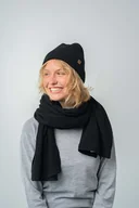 Apaszki i szaliki damskie - Szal Wełniany MANUL Czarny- duży lekki pluszowy szalik 100% Merino RWS - miniaturka - grafika 1