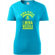 Koszulki i topy damskie - Damska Koszulka Rowerowa Dwa koła i mina wesoła Prezent dla Rowerzystki turkusowy XL - miniaturka - grafika 1
