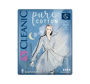 Cleanic Pure Cotton podpaski ze skrzydełkami na noc 8 sztuk - Podpaski Cleanic Pure Cotton podpaski ze skrzydełkami na noc 8 sztuk - Podpaski - miniaturka - grafika 1