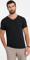Koszulki męskie - T-shirt męski V-neck SLIM FIT z elastanem i printem czarny V1 OM-TSBC-0221 L - miniaturka - grafika 1