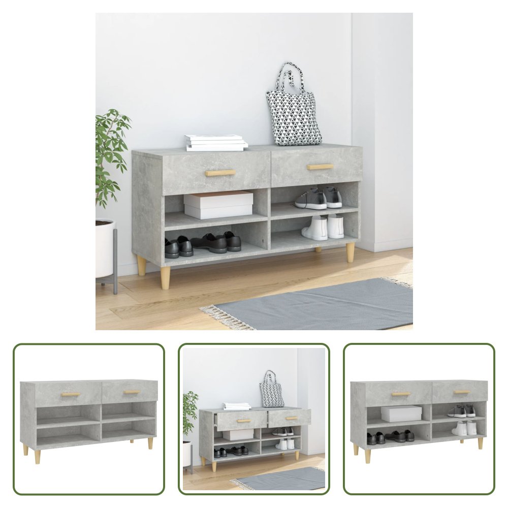The Living Store szafka na buty betonowa szara 102x35x55 cm materiał drewnopochodny