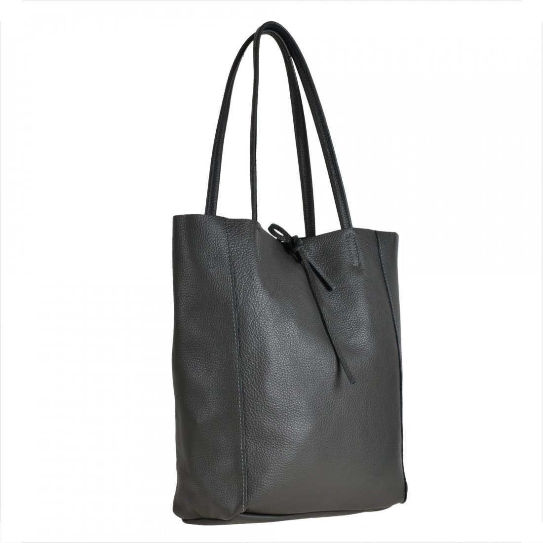 Torebka skórzana lekka shopper szara z rzemykami XL