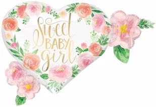 AMSCAN Kwiecisty balon foliowy na roczek Serce - 68 x 50 cm - 1 szt. 3851401 - Baby shower i roczek - miniaturka - grafika 2