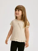 Bluzki dla niemowląt - Reserved - Bawełniany t-shirt z falbanką - beżowy - miniaturka - grafika 1