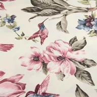 Obrusy i serwetki - Okrągły obrus plamoodporny bawełniany z wzorem kwiaty i ptaki - miniaturka - grafika 1