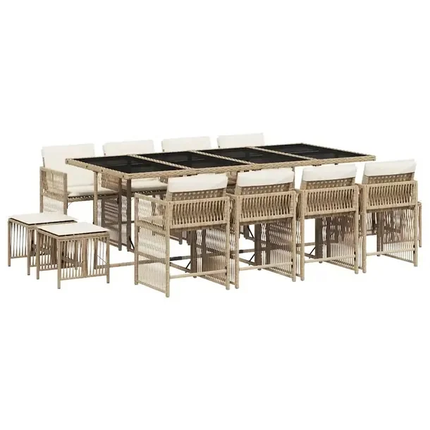 Zestaw mebli ogrodowych rattan PE beżowy 220 x 106 x 73 cm, 8 krzeseł, 4