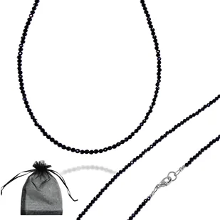 Czarny Turmalin faset 3mm Naszyjnik Choker Srebrne Zapięcie 925 - Naszyjniki - miniaturka - grafika 1