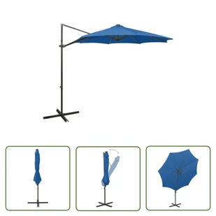 The Living Store Parasol wiszący z LED i słupkiem - niebieski - 300 cm - Parasol Wiszący - Parasole ogrodowe - miniaturka - grafika 1