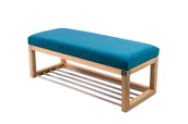 Ławki do przedpokoju - Ławka na buty LPG-4 90cm EMRAWOOD drewno lite kolor naturalny siedzisko gładkie kolor turkus - miniaturka - grafika 1