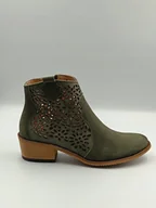 Botki damskie - Stylowe ażurowe botki zielony nubuk polska marka PULSO r. 39,5 - miniaturka - grafika 1