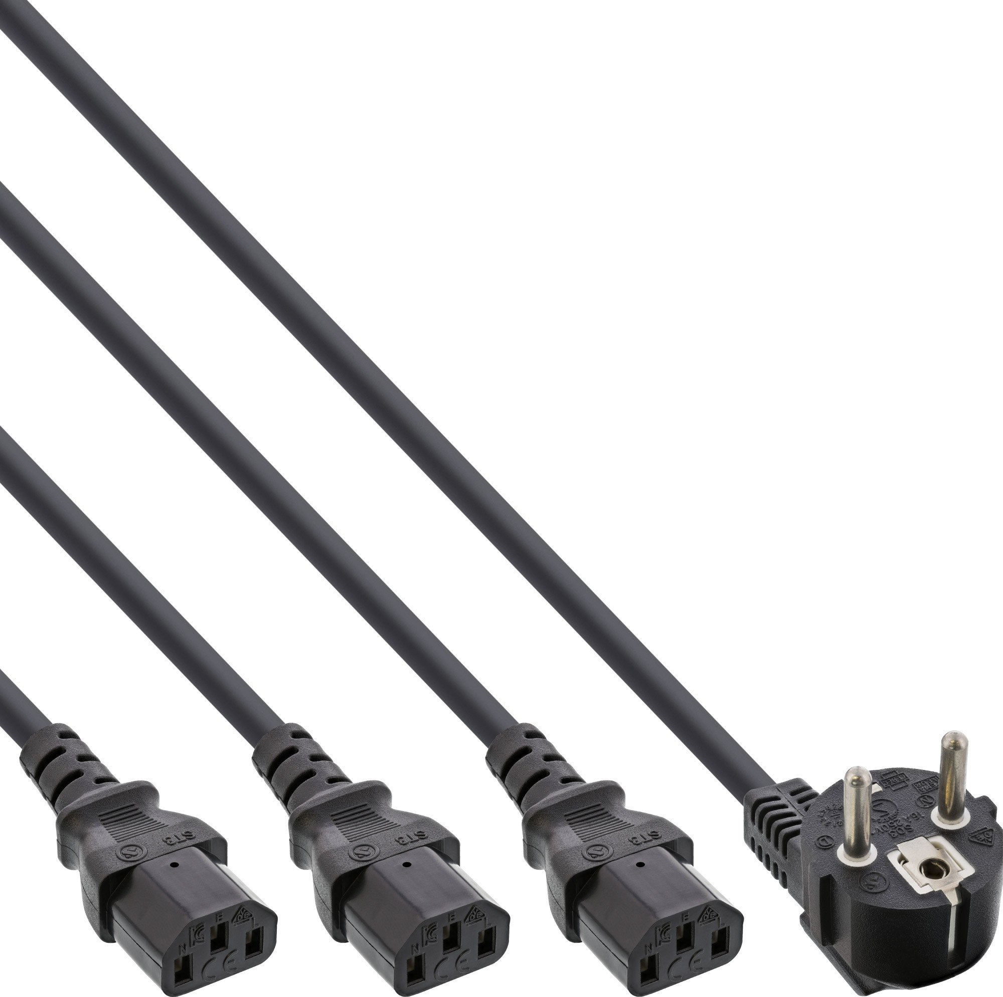 Kabel sieciowy Y InLine®, 1x wtyczka bezpieczeństwa do 3x wtyczka IEC, 3m