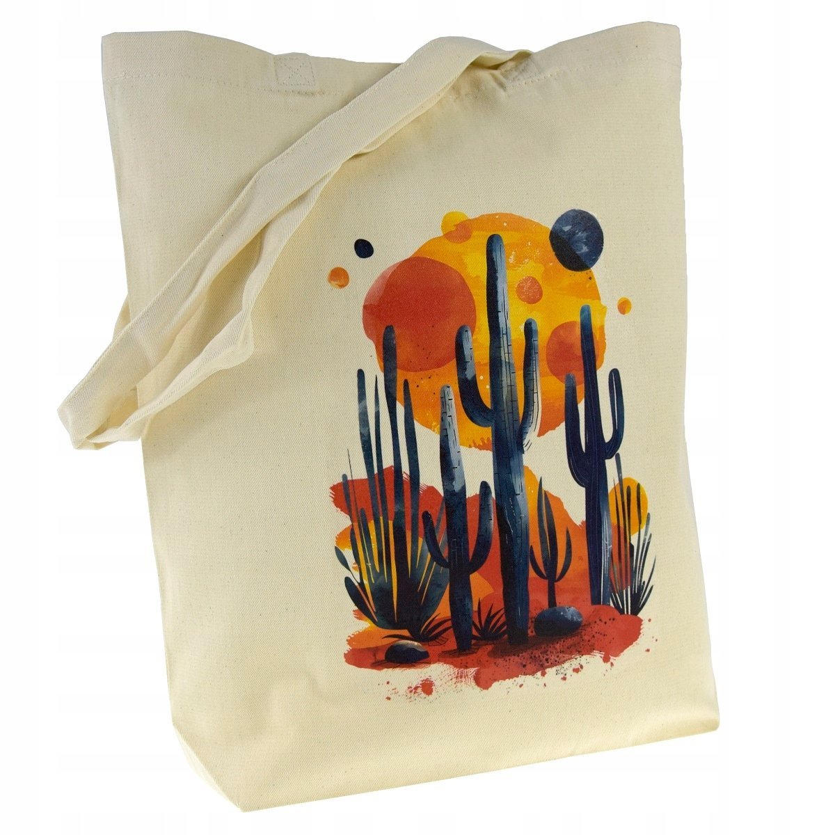 TORBA bawełniana 220g ecru z nadrukiem KAKTUSY materiałowa na zakupy