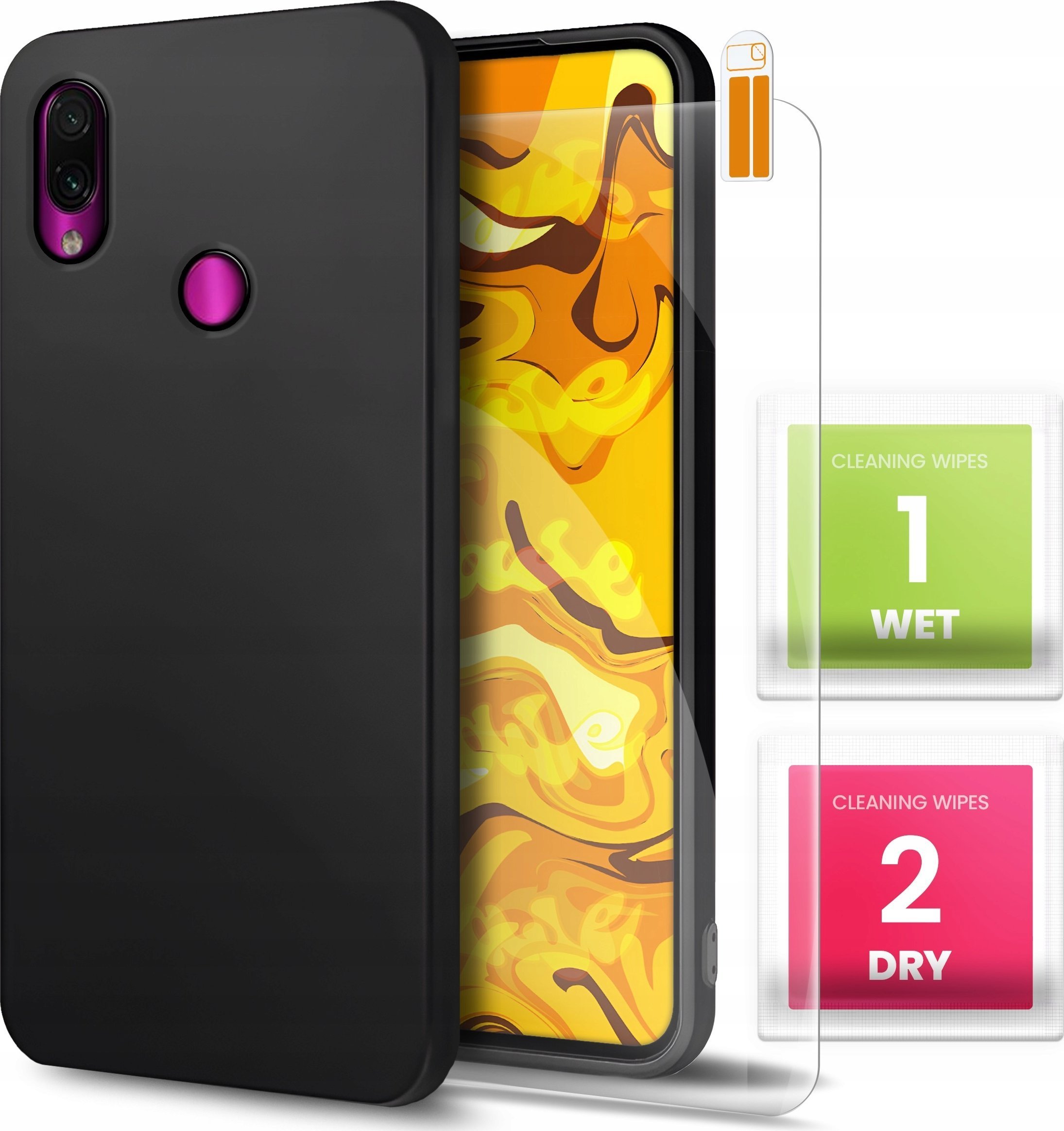 Hello Case Etui do Xiaomi Redmi Note 7 / Note 7 Pr Czarne, Matowe, Silikon SZKŁO