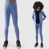 Legginsy - Legginsy Dziewczęce Spodnie 4F dzianinowe niebieskie 4FJWSS24TTIGF130 Niebieski 146 - miniaturka - grafika 1