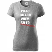 Koszulki i topy damskie - Damska Koszulka z Nadrukiem Po 40 latach wiem co to doświadczenie - super ciemnoszary melanż XL - miniaturka - grafika 1