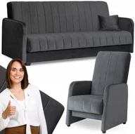 Fotele - Zestaw Mebli Wersalka Kanapa Rozkładana Szara i Fotel Wypoczynkowy PORTO - miniaturka - grafika 1