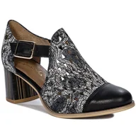 Czółenka - Maciejka Czółenka Damskie Na Słupku Skórzane Czarno Beżowe-36 - miniaturka - grafika 1