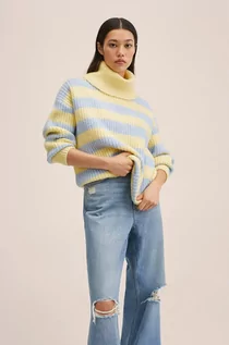 Swetry damskie - Mango sweter damski kolor żółty z golfem - grafika 1