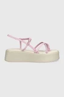 Sandały damskie - Vagabond sandały skórzane COURTNEY damskie kolor różowy na platformie - grafika 1