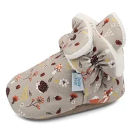 Skarpetki dla dzieci - Dotty Fish Bawełniane buciki dziecięce z zamszową podeszwą, ciepła podszewka polarowa, regulowane, antypoślizgowe buty wstępne, unisex, rozmiary 0-24 miesięcy, Brązowy ze zwierzętami leśnymi, 18-24 - miniaturka - grafika 1