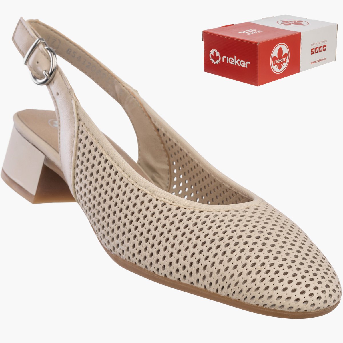 Czółenka Damskie RIEKER Buty Skórzane z odkrytą piętą Na Klocku Beżowe 43458-60 40