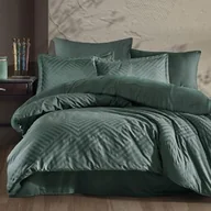 Pościel - Darymex Pościel satynowa 160x200 Tula 1 zielona ciemna geometria żakardowa jednobarwna w pudełku Jacquard 23 - miniaturka - grafika 1