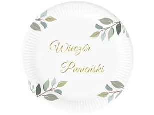 Talerzyki papierowe Wieczór Panieński listki, 18 cm 6 szt. - Dekoracje i nakrycia stołu na imprezę - miniaturka - grafika 1