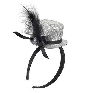 Widmann Widmann 93682  opaska do włosów z mini cylindrem, złoto-czarny, rozmiar uniwersalny dla dorosłych, brokat, minikapelusz z kokardką, piórem i kamieniem ozdobnym, karnawał, impreza tematyczna 93682 - Moda i Uroda OUTLET - miniaturka - grafika 1