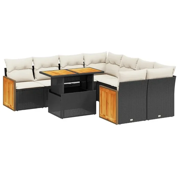 Zestaw wypoczynkowy rattan PE, czarny, 55x62x69 cm, kremowo-czarny
