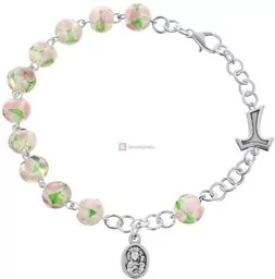 Różaniec bransoletka z krzyżem tau oraz medalikiem / szkło weneckie/ - Różańce - miniaturka - grafika 1