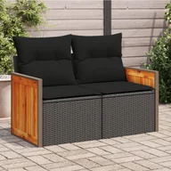 Sofy ogrodowe - Sofa ogrodowa z poduszkami, 2-osobowa, czarna, polirattan Lumarko! - miniaturka - grafika 1