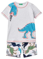 Spodenki damskie - United Colors of Benetton Chłopięca pidżama pigmentowa (t-shirt + szorty) 30960p04i, wielokolorowa: szary i biały wzór 506, XS, Wielokolorowy: szary i biały wzór 506, XS - miniaturka - grafika 1