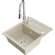 Zlewozmywaki z baterią - Mexen Enzo zlewozmywak granitowy 1-komorowy z ociekaczem i baterią kuchenną Savita, beżowy - miniaturka - grafika 1
