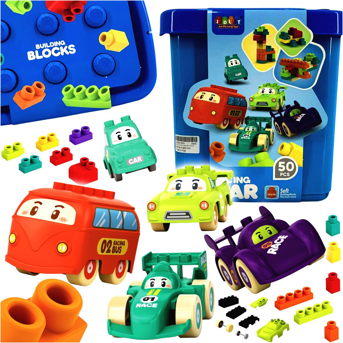 KLOCKI KONSTRUKCYJNE MIĘKKIE ZESTAW SAMOCHODY 50ELEMENTÓW NA PREZENT DZIECI