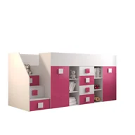 Łóżka dla dzieci i młodzieży - Abiks Łóżko piętrowe Antresola TOLEDO 3 L biały + różowy - miniaturka - grafika 1