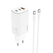 Ładowarki do telefonów - Hoco Ładowarka sieciowa Gan Usb + 2 X Usb-C 65w Fast Charge Scenery Z Kablem Usb-C N16 Biała - miniaturka - grafika 1