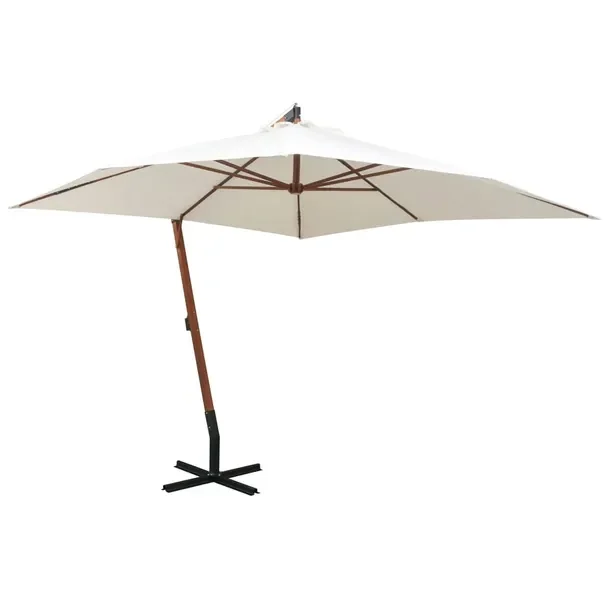 Drewniany parasol wiszący 300x300 cm, biały, z jodły i bambusa