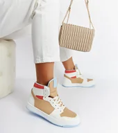 Botki damskie - Biało-beżowe sneakersy za kostkę Eagan-36 - miniaturka - grafika 1