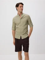 Koszule męskie - Reserved - Koszula slim fit ze stójką - oliwkowy - miniaturka - grafika 1