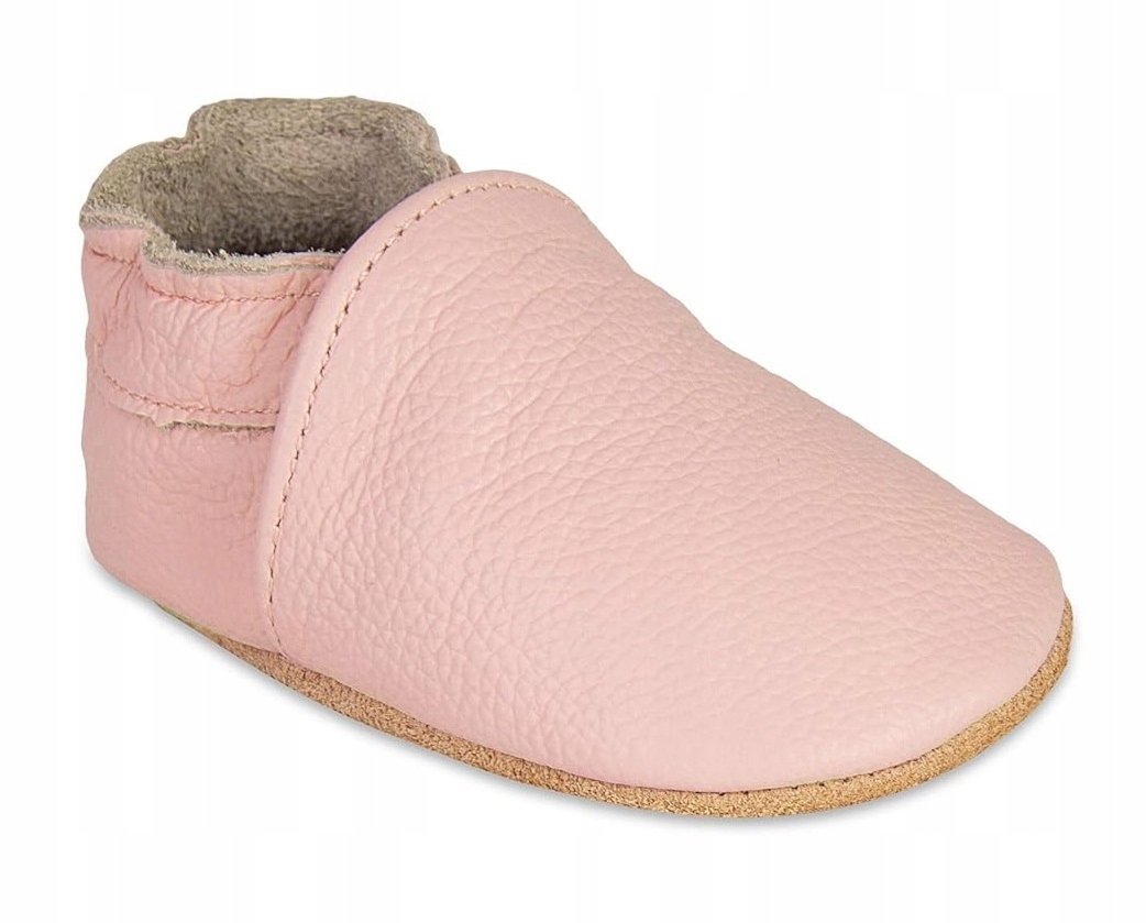 KAPCIE DZIECIĘCE BAREFOOT skórzane 15 0- 6 m miękkie elastyczne różowe 11cm