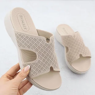 Klapki damskie na podwyższeniu beżowe Vinceza 97300 - Klapki i japonki damskie - miniaturka - grafika 1