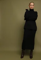 Dresy damskie - Czarny Komplet Dzianinowy z Wełną Sweter z Golfem i Ołówkowa Spódnica Falovira - miniaturka - grafika 1