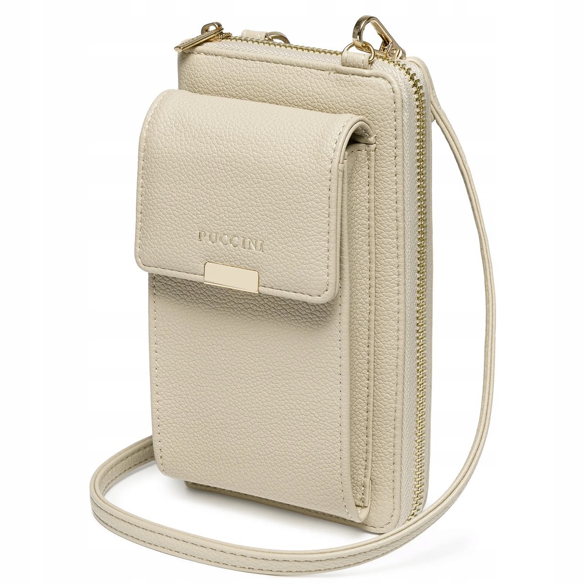 PUCCINI Torebka Damska z Miejscem Na Telefon i Karty Beżowa BK1251015T-6A