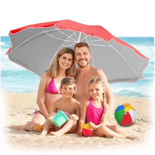 Parasol plażowy w kolorze koralowym z filtrem UV - Parasole ogrodowe - miniaturka - grafika 1