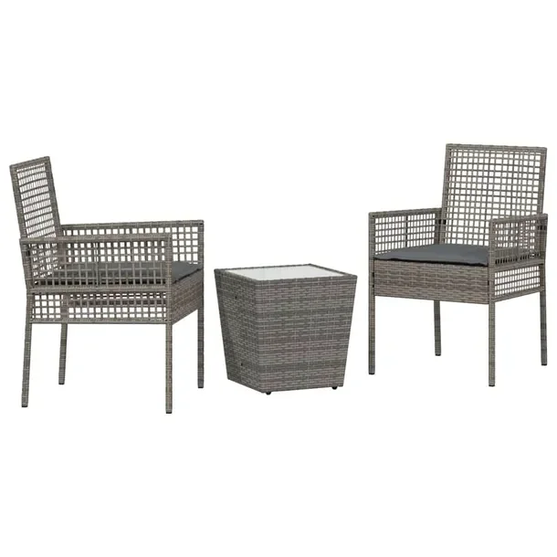 Zestaw Stolik Herbacyjny z Krzesłami, Polirattan, 41.5x41.5x43 cm, Szary