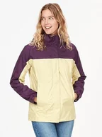 Płaszcze damskie - Marmot Kobiety Wm's PreCip Eco Jacket, Wodoodporna kurtka przeciwdeszczowa, oddychający płaszcz przeciwdeszczowy, składana wiatrówka hardshell, idealna na trekking, Wheat/Purple Fig, S - miniaturka - grafika 1